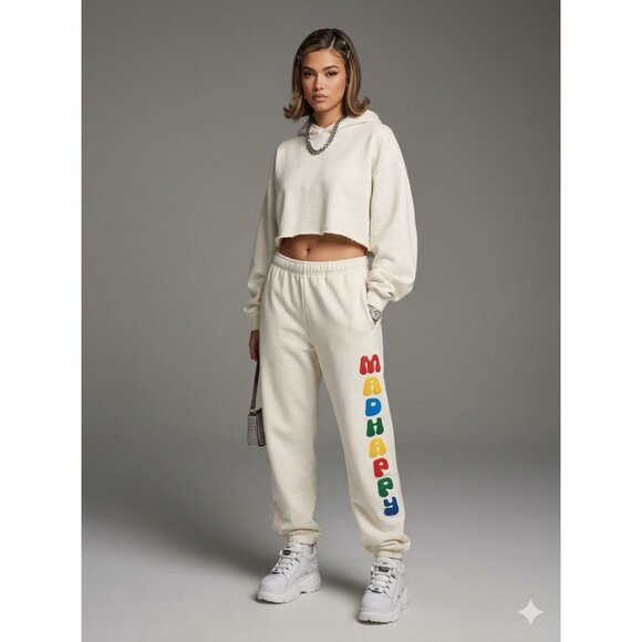 Madhappy Pants - Madhappy Off White Sweatpants XS With Colorful Logo Elastic Waistband
